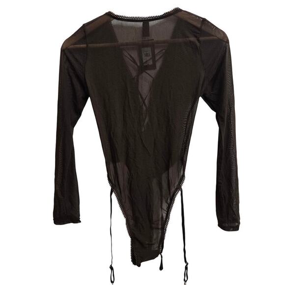 NWT Frederick's of Hollywood Lola Brown Mesh Long-Sleeve Lace-Up Bodysuit Size M - Picture 7 of 12